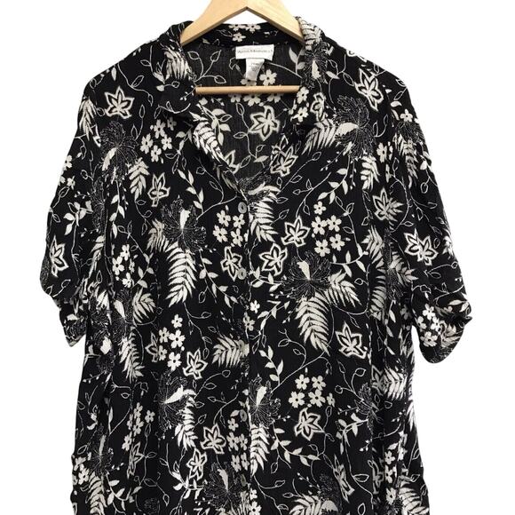 Anna Maxwell Top Womens 2X Petite Floral Black White - Picture 2 of 6
